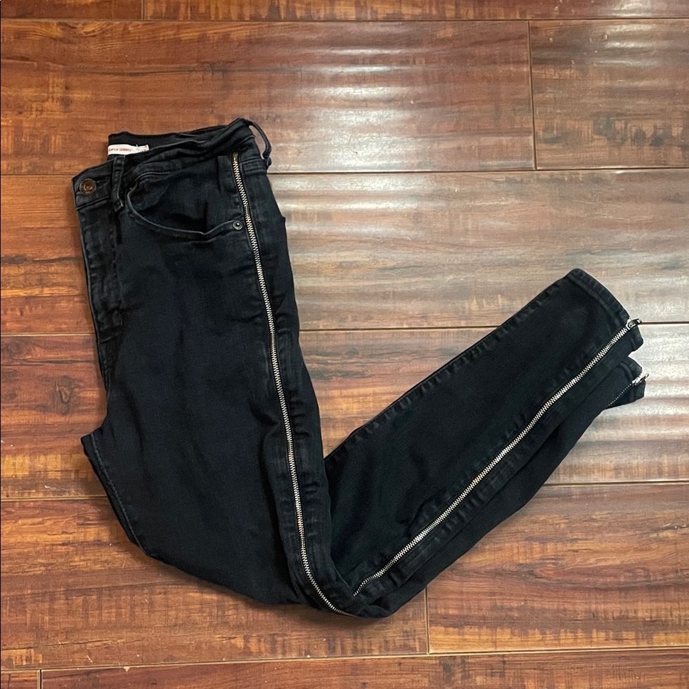 Levi’s Mile High Super Skinny Black Jeans with Full Length Zippers